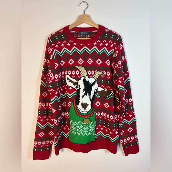 33 Degrees Mens Christmas Sweater Large Goat with Bell Ugly Sweater Holiday - Picture 10 of 10